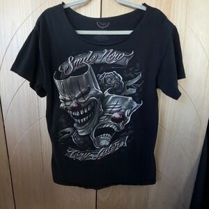 DGA Smile Now Cry Later T-Shirt M Black Good Chicano Clown Graphic Tee